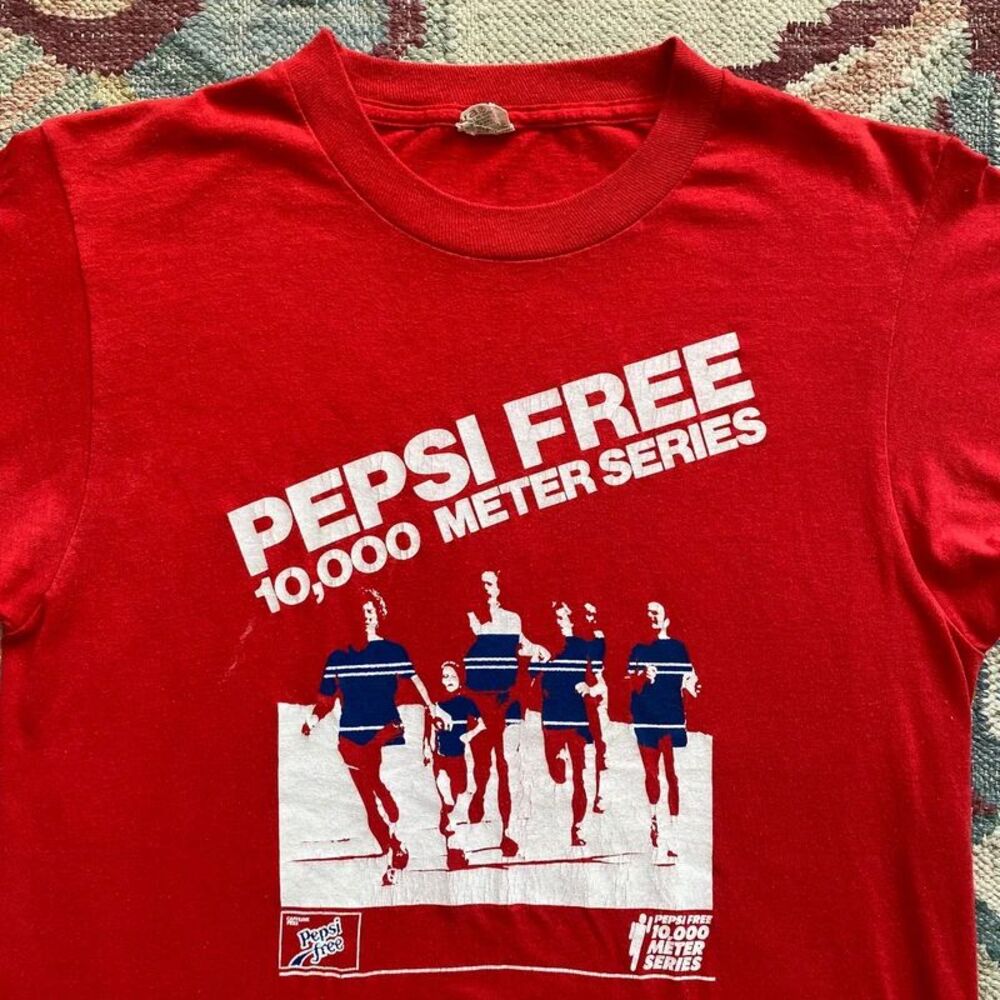 Vintage Pepsi Free T Shirt Running Race 80s Medium Rock Island